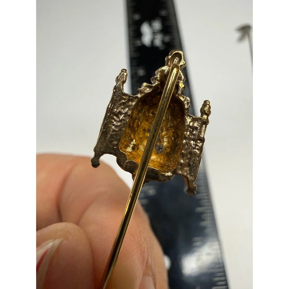 Gold Tone Ornate Clock Tower Cathedral Stick Pin Architectural Lapel Hat Pin